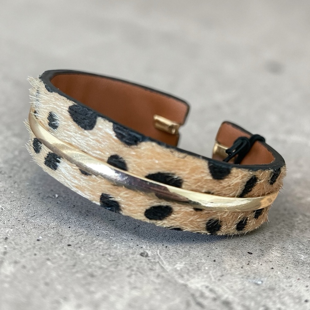 Leopard Print Cuff Bracelet with Gold Accents